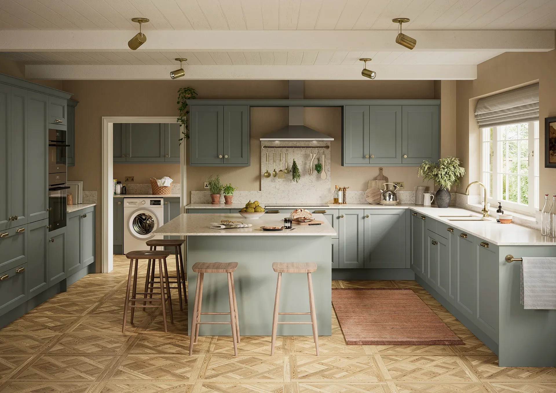 Shaker kitchen with Arundel Reed Green doors