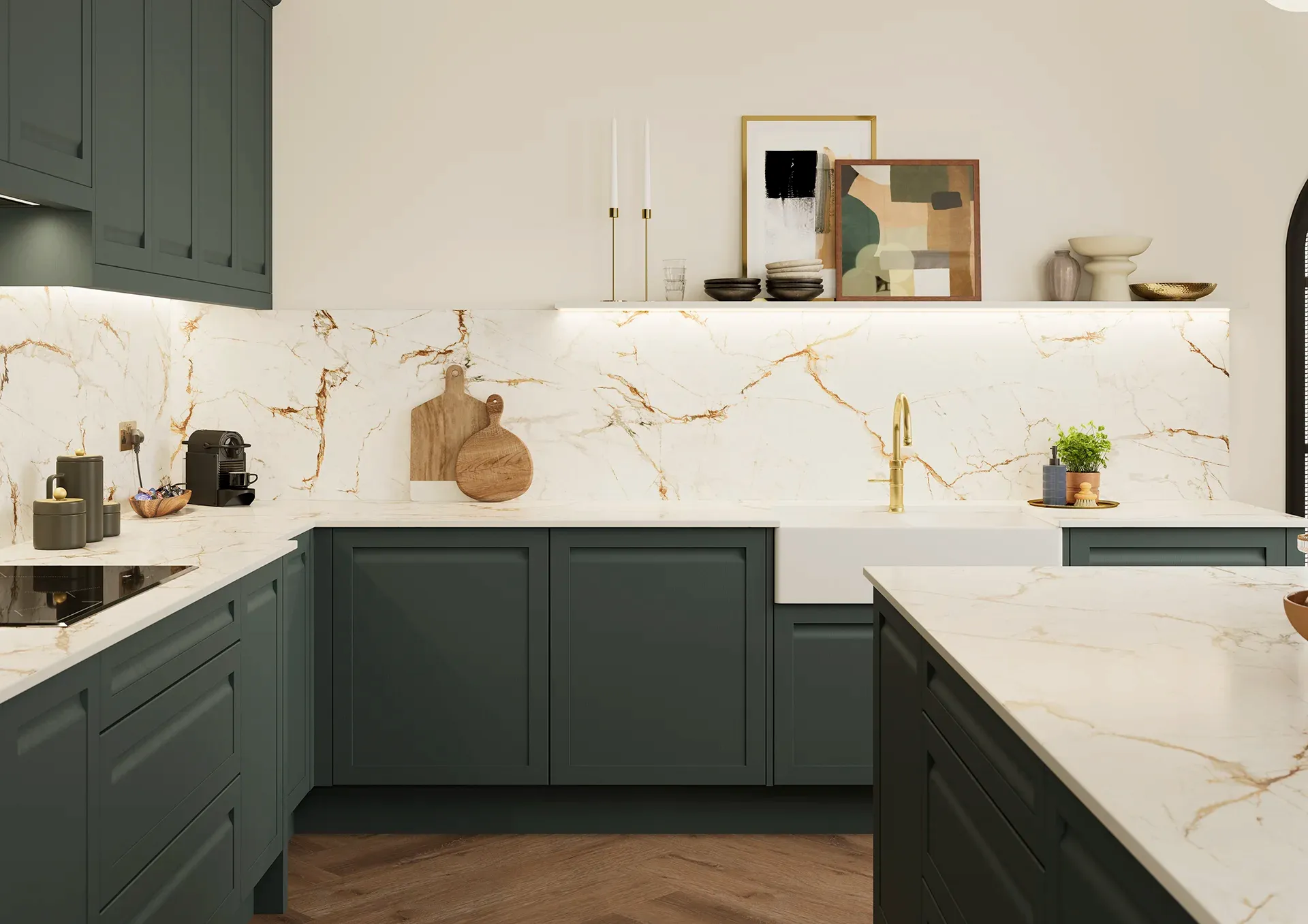 JPull Shaker kitchen with Fontwell Deep Forest doors