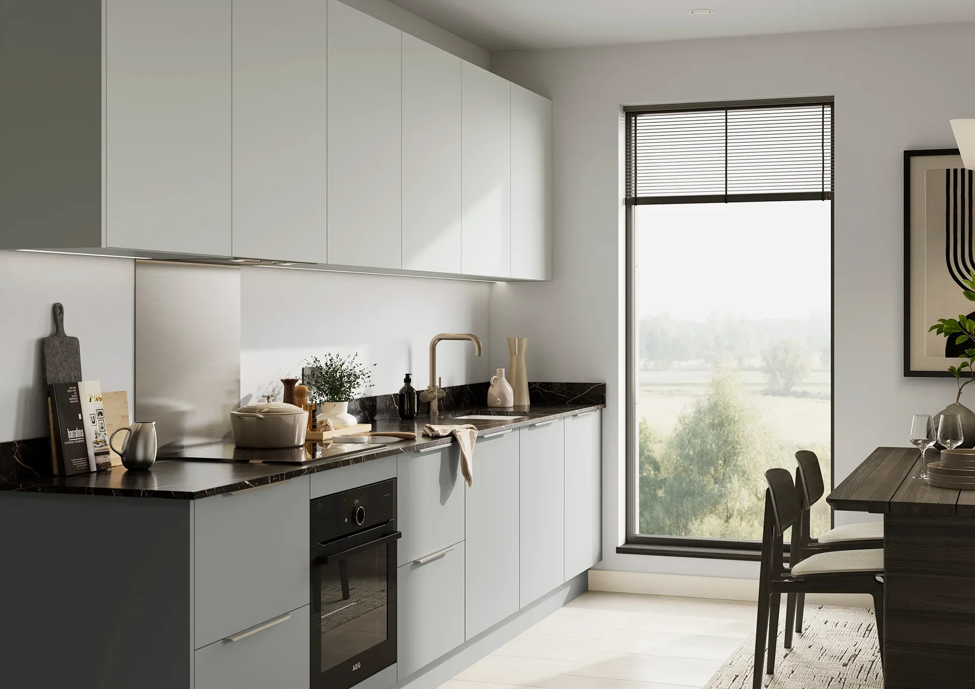 Two tone kitchen with Franklin Light Grey and Dust Grey doors