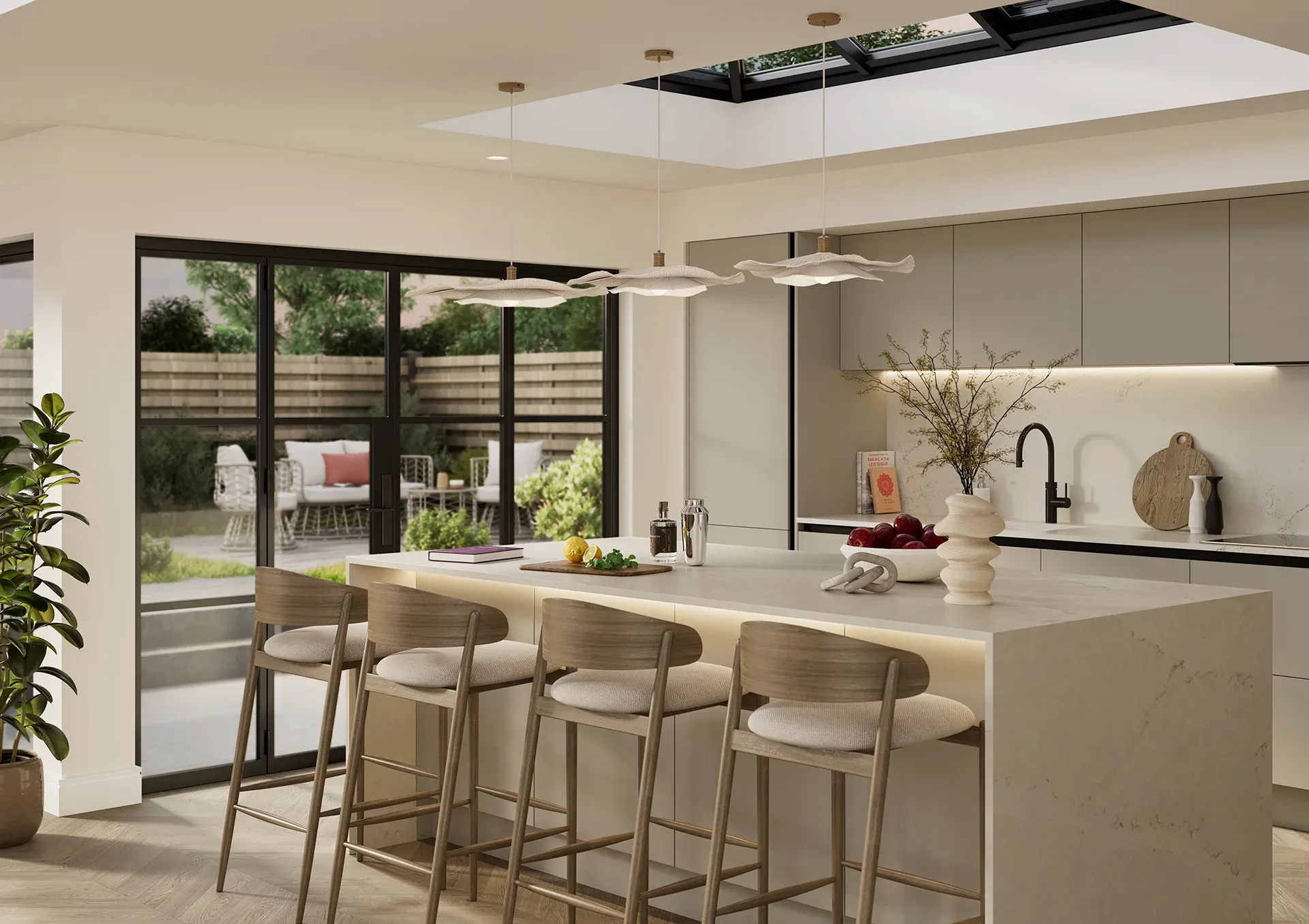 Handleless kitchen with Franklin Pebble doors