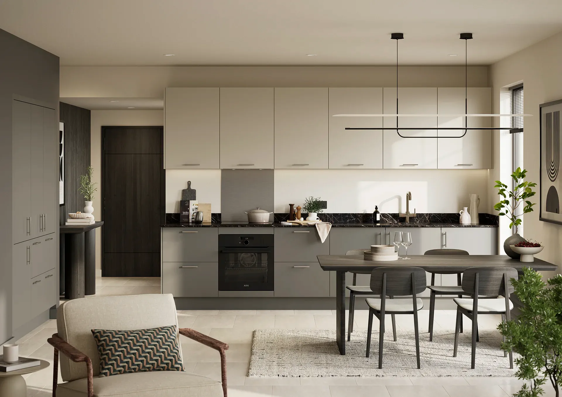 Two tone kitchen with Jackson Lava and Stone doors