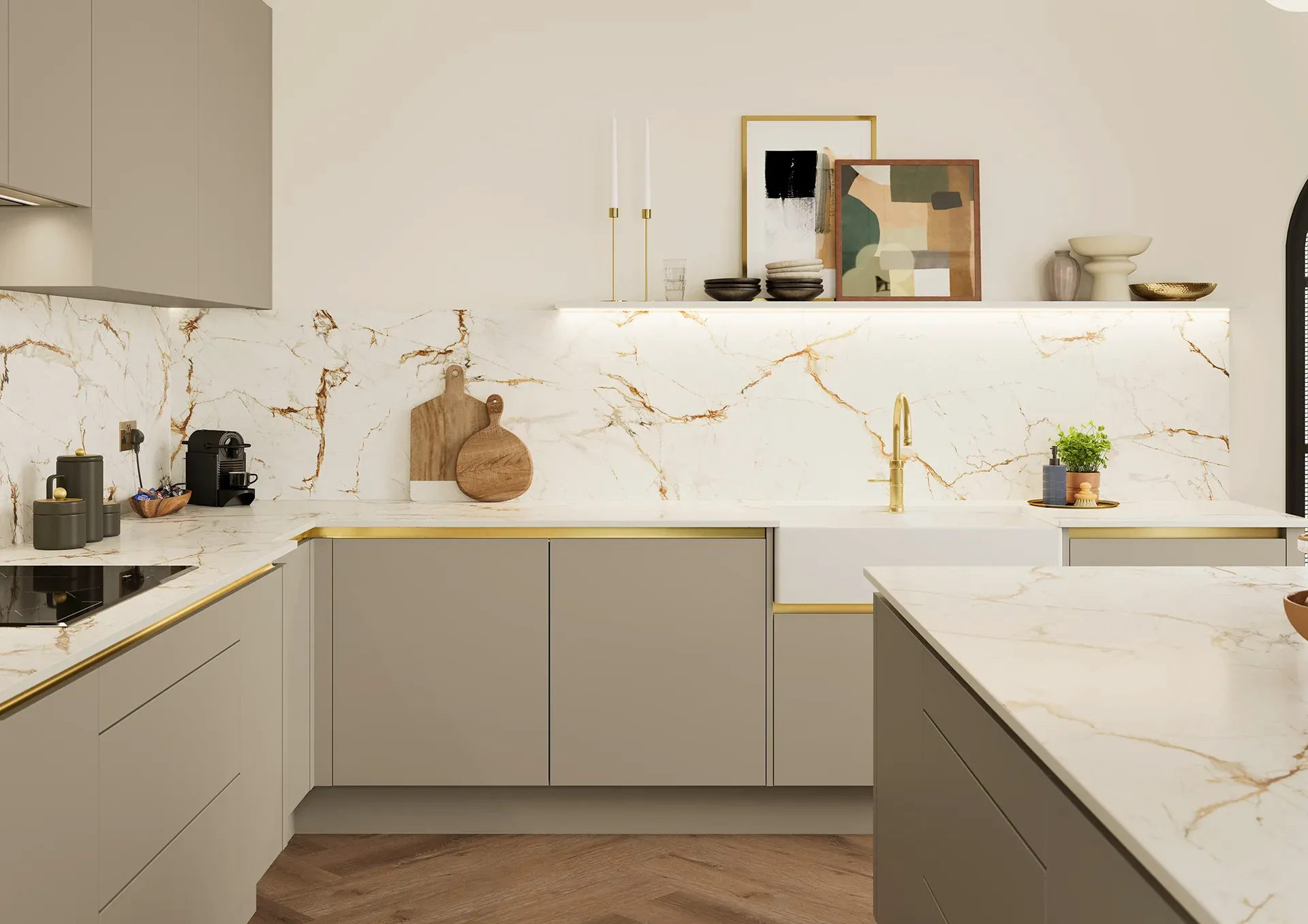 Handleless kitchen with Franklin Pebble doors