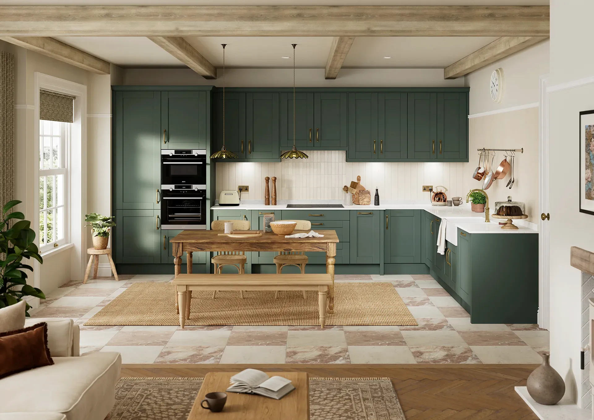 Shaker kitchen with Maine Heritage Green doors