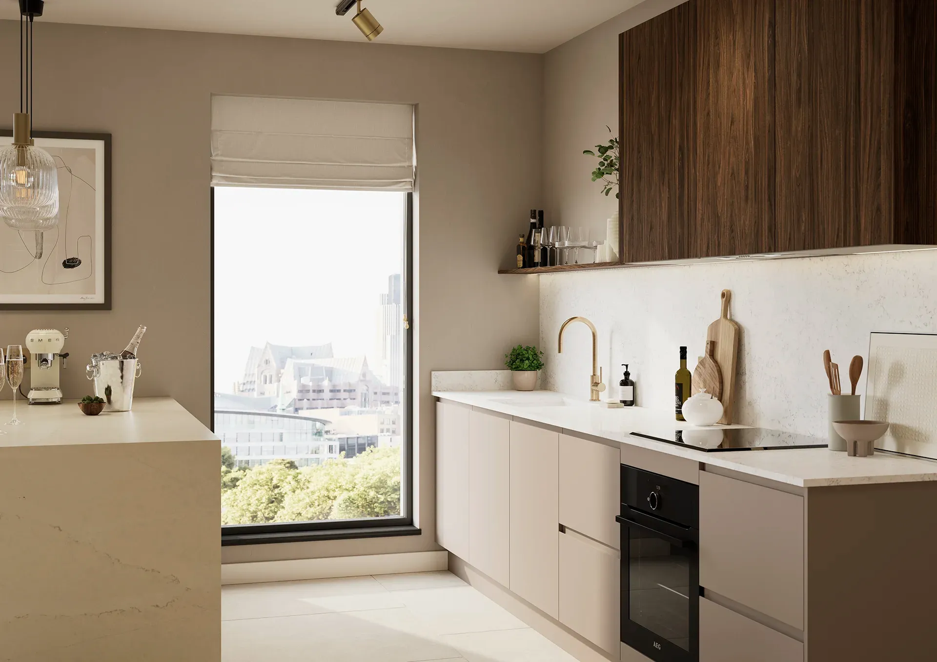 Jpull kitchen with Manhattan Stone Grey and Hythe Caletta doors