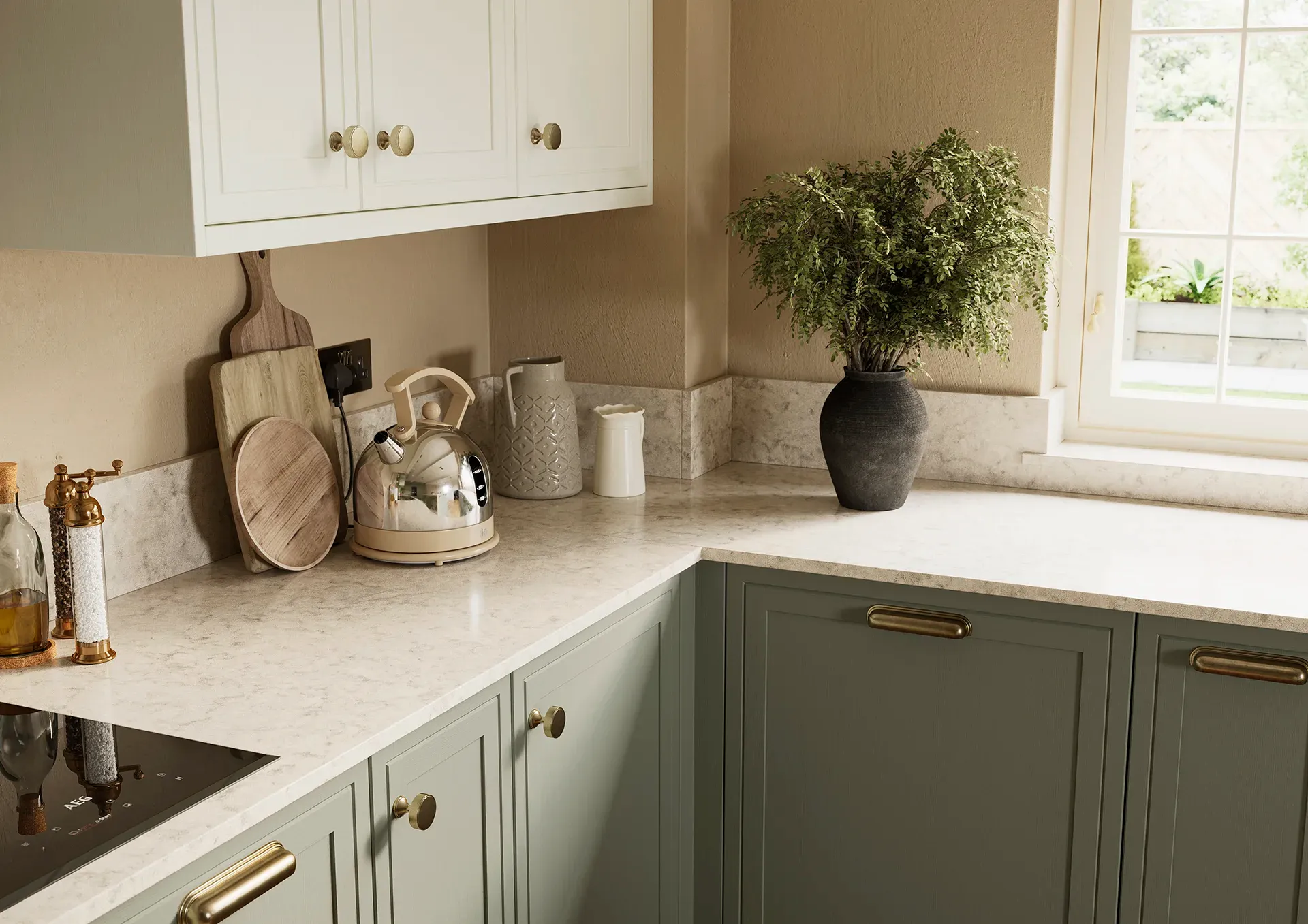 Shaker kitchen with Petworth Cardamom and Porcelain doors